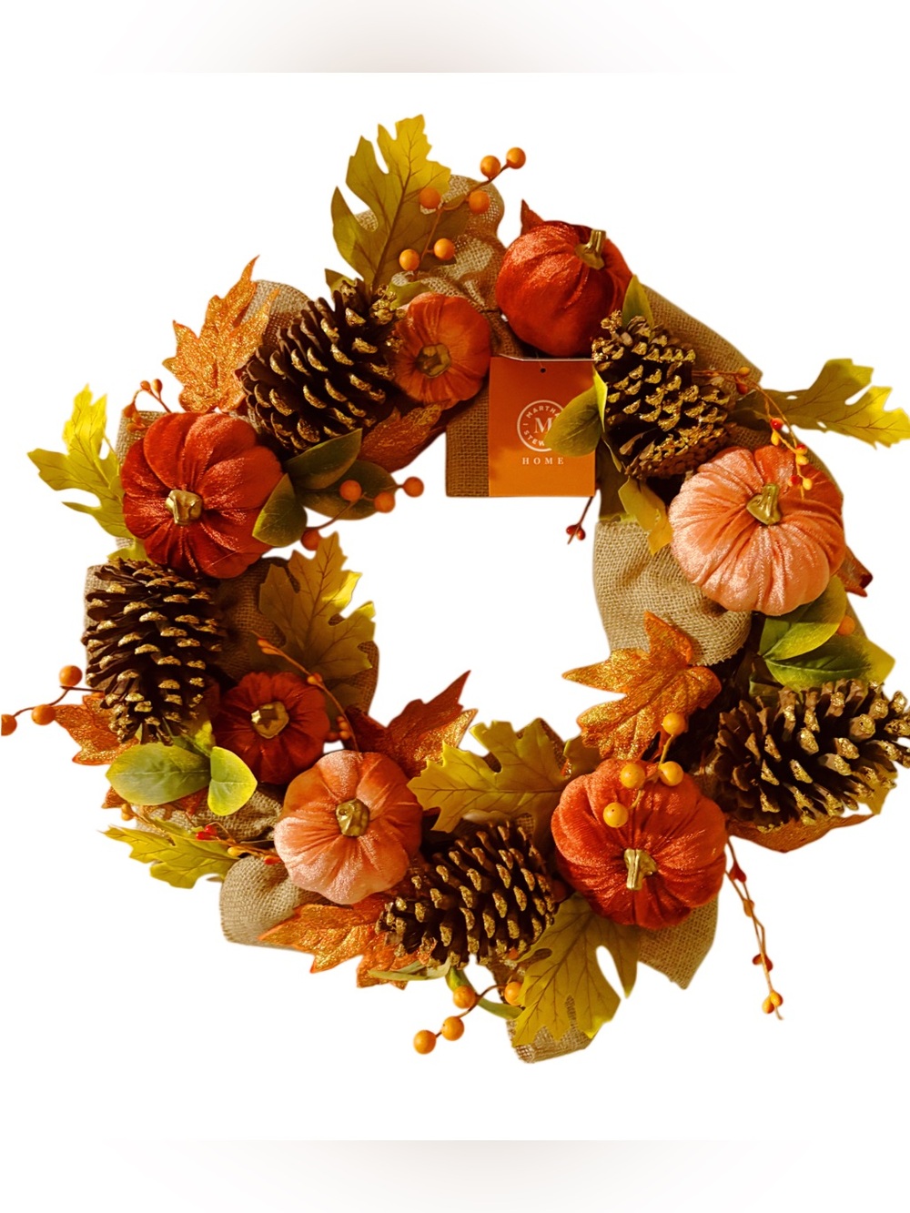Martha Stewart 24” autumn w/pumpkins & pinecones festive wreath holiday decor